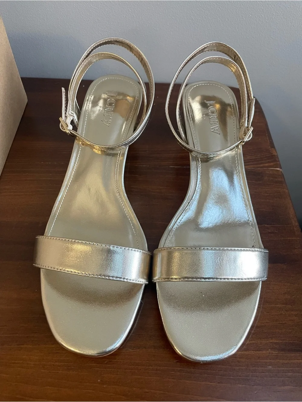 J. Crew Strappy Light Gold Low Block Heel Sandals